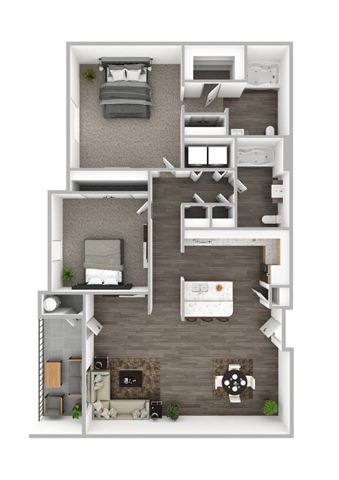 Floor plan for 2 beds, 2 baths, 1026 sqft
